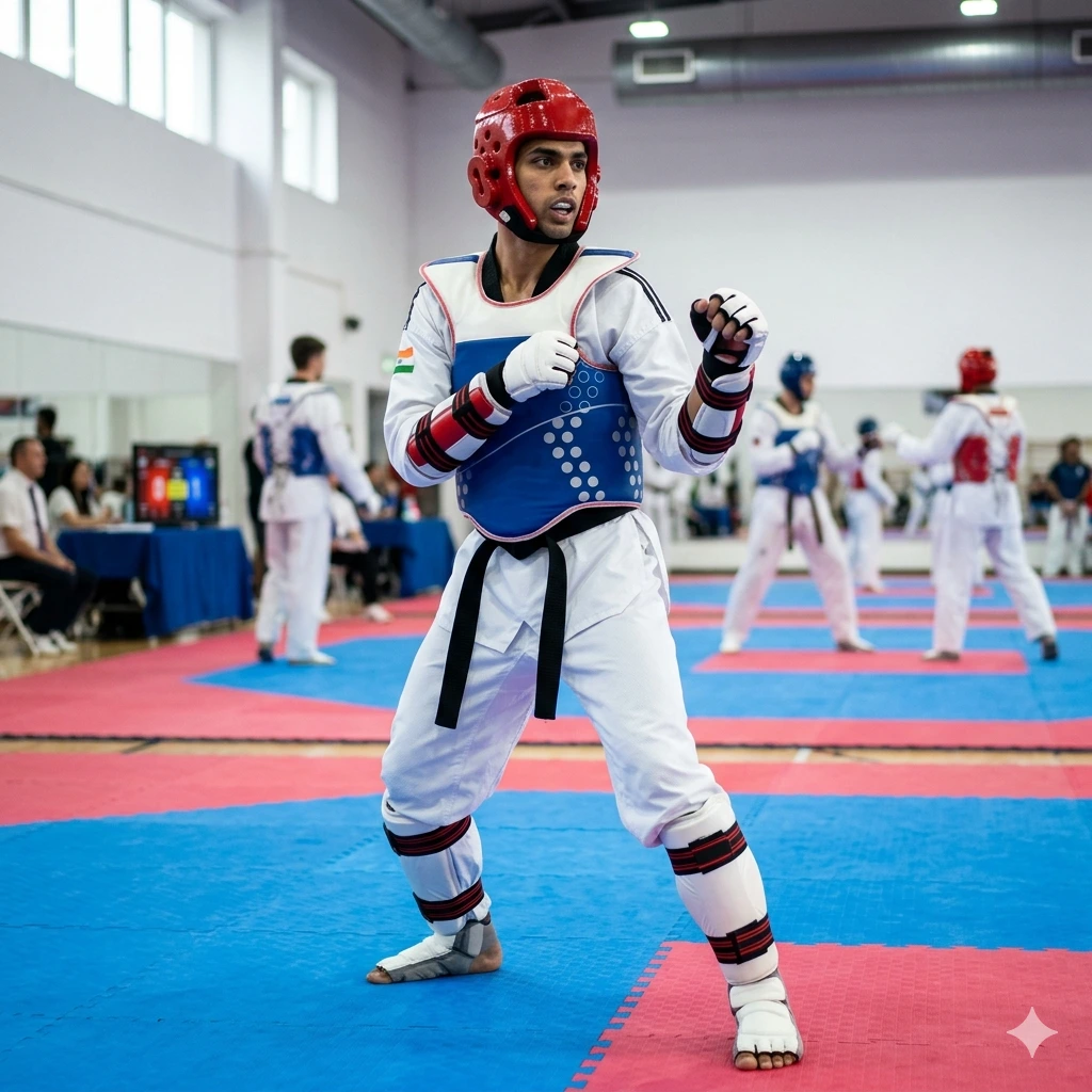 Taekwondo master kicking